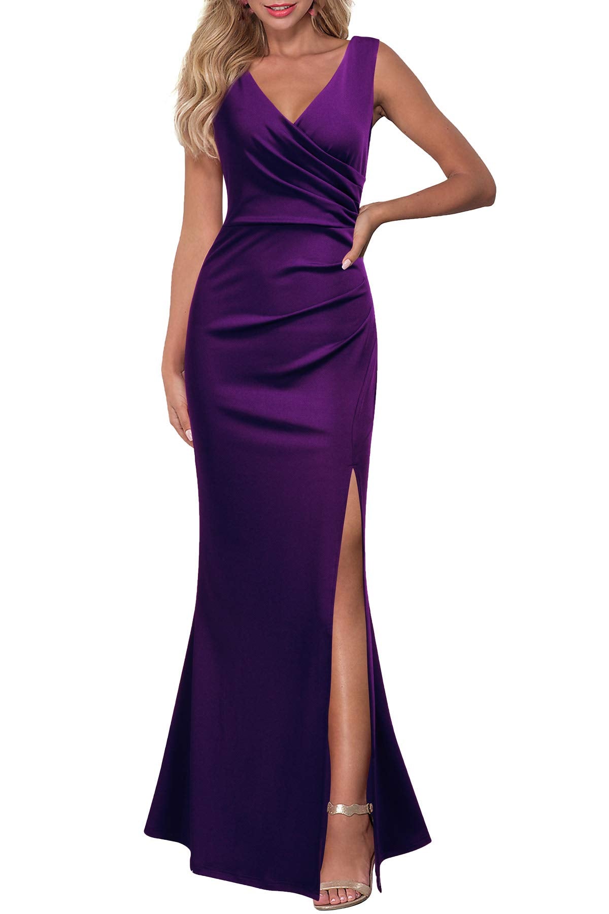 Vestidos formales sin mangas con cuello en V y abertura, vestidos de dama de honor, vestido de noche, vestido de fiesta